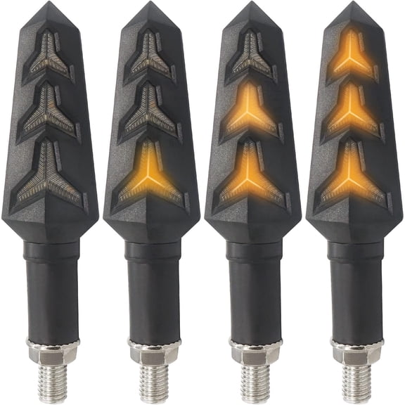 4PCS Universal Motorcycle LED Turn Signal Lights, 12V Super Bright Flowing Fishbone Indicators, Waterproof Sequential Blinker Brake Daytime Running Lights for Harley, Yamaha, Suzuki, Kawasaki