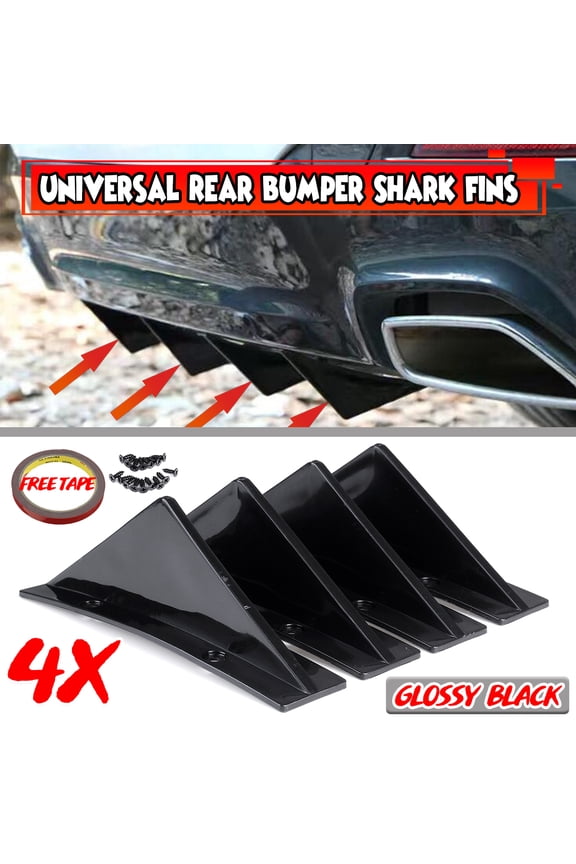 4PCS Universal Rear Bumper Lip Diffuser Car Rear Bumper Chassis Spoiler Shark Fin with Mounting Screws, Glossy Black