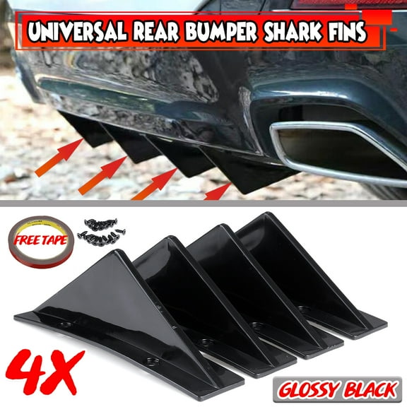 4PCS Universal Rear Bumper Lip Diffuser Car Rear Bumper Chassis Spoiler Shark Fin with Mounting Screws, Glossy Black