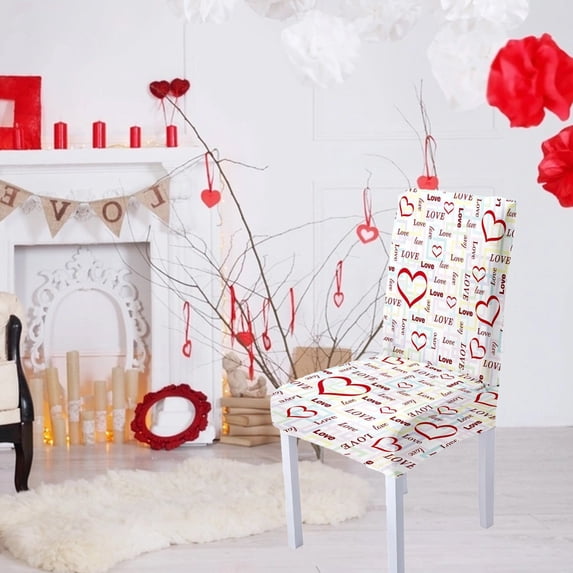 4PCS Valentine's Day Heart Dining Chair Covers,Love Heart Stretch Chair Covers for Mother's Day,Removable Washable Dining Chair Slipcovers for Kitchen Dining Room Hotel Restaurant Wedding