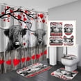 thumbnail image 1 of 4PCS Valentine's Day Highland Cow Shower Curtain Sets with Rugs, Waterproof Fabric White Shower Curtain, Red Plaid Romantic Pink Rose Floral Love Funny Bull Cattle Farm Animal Bathroom Decor, 1 of 7