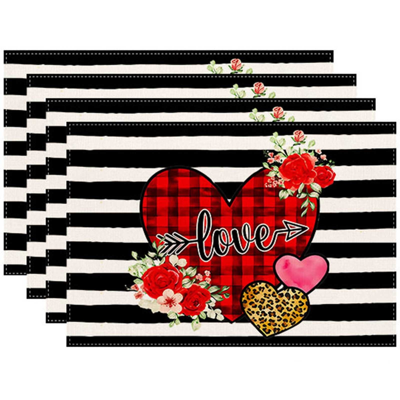 4PCS Valentine's Day Love Truck Pattern Stain Proof Tablecloth Placemat