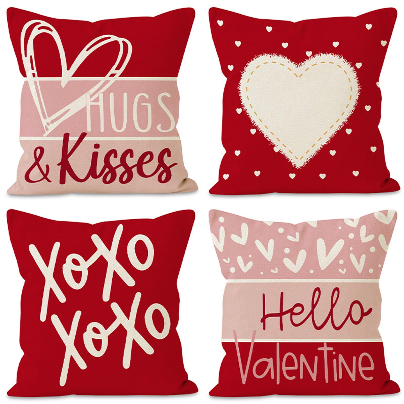 Valentine's Day Red and White Linen Throw Pillow Covers Set of 4