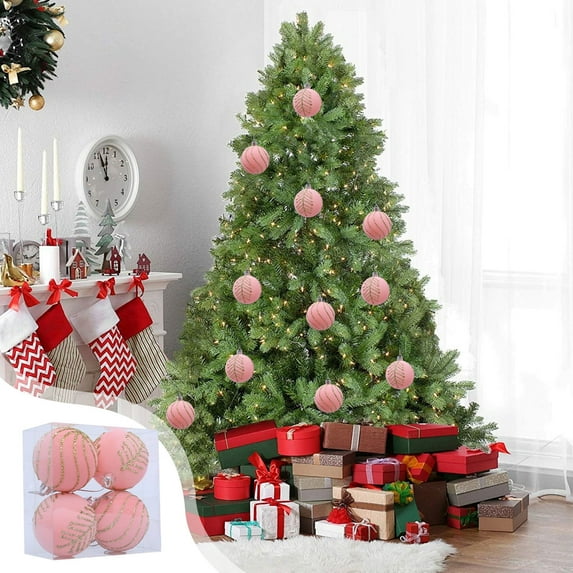 4PCS Velvet Christmas Ball Ornaments, 2.36" Flocked Shatterproof Painted Balls, Hanging Xmas Balls Pendants, Christmas Hanging Ball Decoration for Xmas Tree Holiday Wreath Fireplace Door