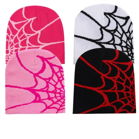 4PCS Vintage Elastic Knitted Y2K Personalized Halloween Spider Web Beanie Autumn Winter Warm Pullover Cap