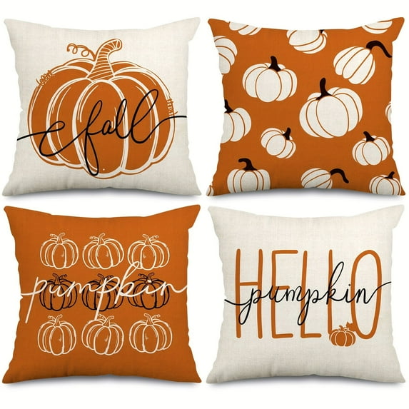 4PCS Vintage Fall Pillow Covers 18x18" Autumn Pumpkin Design for Thanksgiving & Christmas Home Décor