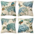 thumbnail image 1 of 4PCS Vintage Floral Birds Throw Pillow Covers Outdoor Home Decor Garden Blue Hydrangea Flowers Retro Pillow Cushion Case Cover for Sofa Bed18”x18, 1 of 1