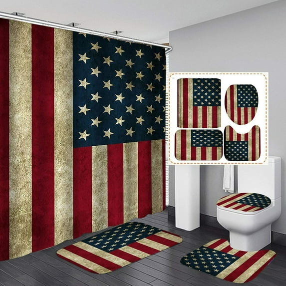 4PCS Vintage Motorcycle Shower Curtain Set, Gas Station Motocross Motorbike Bike Sports Man Cave Bathroom Decor Waterproof Fabric Shower Curtain Non-slip Bath Mat Toilet Rug, Motorcycle Garage
