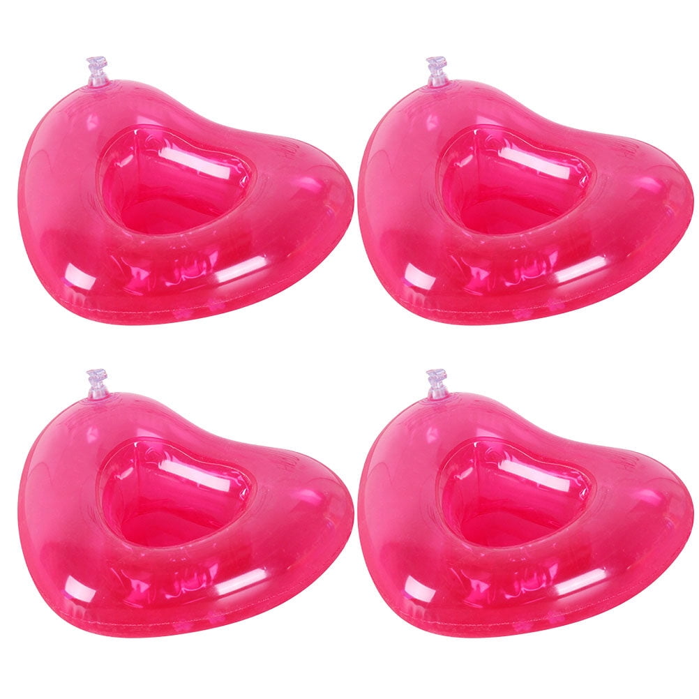 4PCS Water Beer Holders PVC Inflatable Pink Heart Shape Cup Float Mats