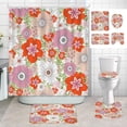 thumbnail image 1 of 4PCS Watercolor Floral Shower Curtain Sets With Rugs, Waterproof Fabric White Shower Curtain, Spring Pink Peony Blossom Green Leaves Leaf Plant Botanical Rustic Aesthetic Flower Bathroom Decor, 1 of 7