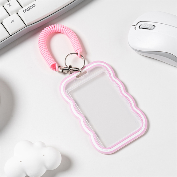 4PCS Wave Transparent Card Holder with Lanyard for Bus Protection Cover, Meal Student ID Cover