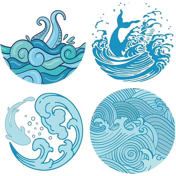 4PCS Waves Window Sliding Door Decals Sticker Static Glass Clings Non Adhesive Vinyl Film Home Decals for Windows Prevent Stop Birds Dogs Pets Strikes for DIY