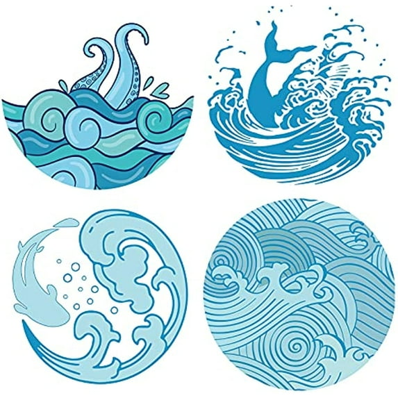 4PCS Waves Window Sliding Door Decals Sticker Static Glass Clings Non Adhesive Vinyl Film Home Decals for Windows Prevent Stop Birds Dogs Pets Strikes