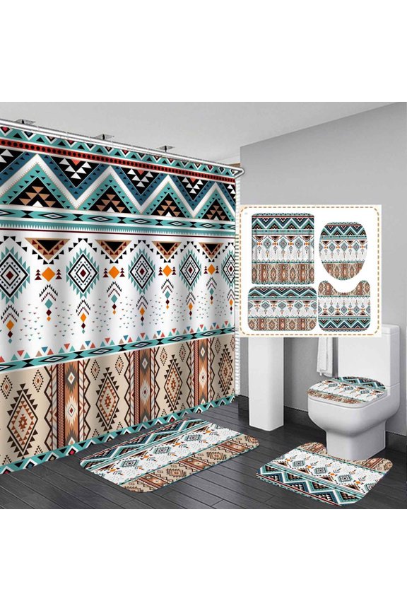 4PCS Howdy Cowgirl Shower Curtain Sets with Rugs, Waterproof Fabric Pink Shower Curtain, Western Hat Boots Cow Skull Cactus Rainbow Funky 70S Floral Preppy Disco Y2K Groovy Bathroom Decor