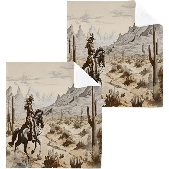4PCS Western Desert Cowboy Towels Cotton Washcloths Set,Quick Drying & Absorbent Soft Bathroom Hand Towel Lightweight & Portable Fingertip Towel Decor Gift