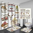 thumbnail image 1 of 4PCS Western Shower Curtain Set, Cowgirl Riding Horse Highland Cow Cactus Desert Guitar Country Farmhouse Wild West Bathroom Decor, Waterproof Fabric Shower Curtain, Non-Slip Bath Mat, 1 of 7
