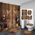 thumbnail image 1 of 4PCS Western Shower Curtain Set, Rodeo Cowboy Hat Boots Shotgun Guitar Wagon Wheel Hay Bales Ranch Wild West Brown Rustic Barn Door Country Bathroom Decor, Non-slip Bath Mat, Farmhouse, 1 of 7