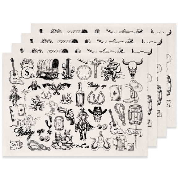 4PCS Western Style Underglaze Paper Transfer Cowboy Cactus Transfer Paper