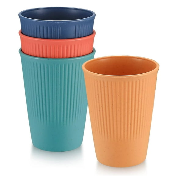 4PCS Wheat Straw Cups Plastic Cups Unbreakable Drinking Cup Reusable,Stackable and Shatterproof Drink Tumblers for Coffee, Tea, Water, Milk, Dishwasher Safe Water Glasses(12OZ)