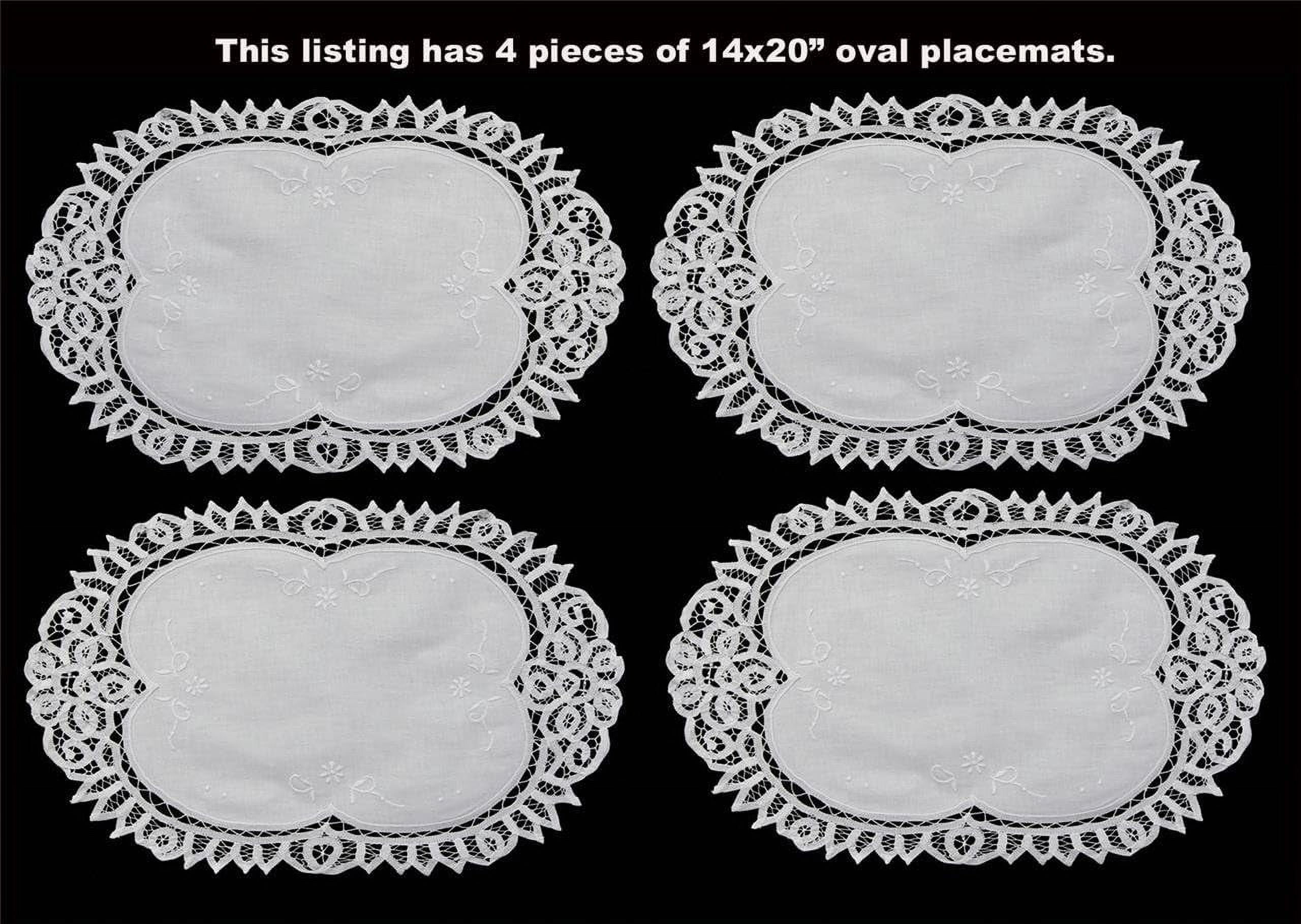 4PCS White Battenburg Lace Placemats 14X20 Oval, Set Of 4 Pieces, 100 Cotton, Hand Embroidery