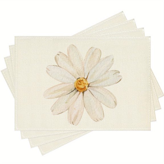 4PCS White Daisy Minimalist Placemats, 12X18 Inches, Perfect for Summer Table Settings in Your Kitchen Or Dining Area, Ideal for Parties And Home Decoration