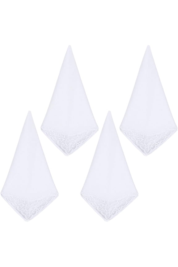 4PCS White Handkerchiefs for Women, Pure White Soft Cotton Ladies Handkerchiefs for Wedding, Embroidery Lace Handkerchief for Women for Afternoon Tea Party