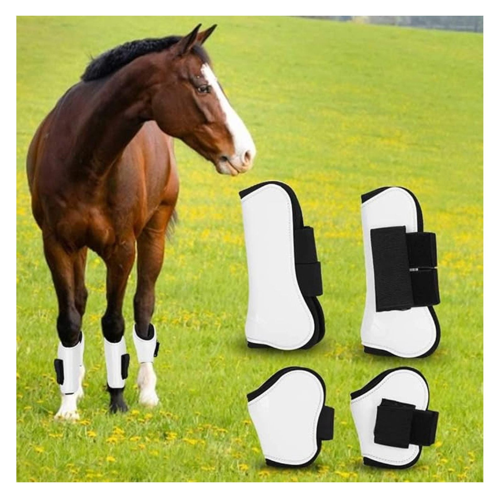 4PCS White PU Shell Horse Front Back Leg Guard Boot Adjustable Wrap ...