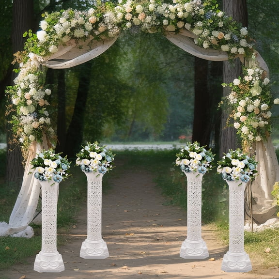 4PCS White Roman Columns Set,Flower Pot Columns Decor Stand,Hollow Column Pillar Stand for Wedding Party Event Decorative Display Pedestals
