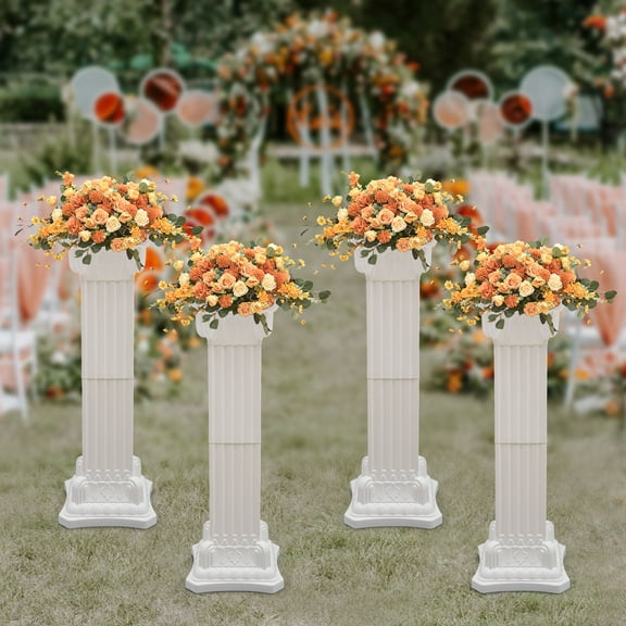 4PCS White Roman Pillars, European Style Decorative Columns for Weddings, Parties, and Events, Sturdy, Stable, Easy to Assemble & Clean