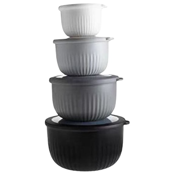 4PCS Wide Deep Nestable Plastic Prep Bowl Set with Matching Lids, Stackable Multi-Size Food Vessels for Kitchen Ingredient Mixing, Meal Prep & Leftover Storage