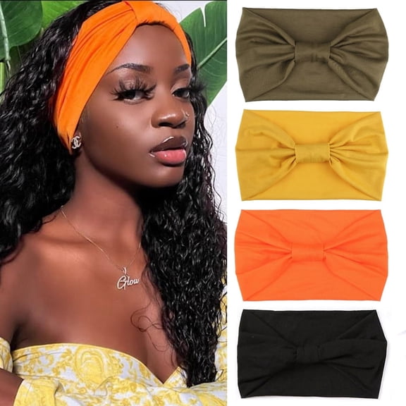 4PCS Wide Headbands for Women Non Slip Turban Headband, Boho Elastic Headband Sweat Bands Yoga Hair Bands for Women's Hair