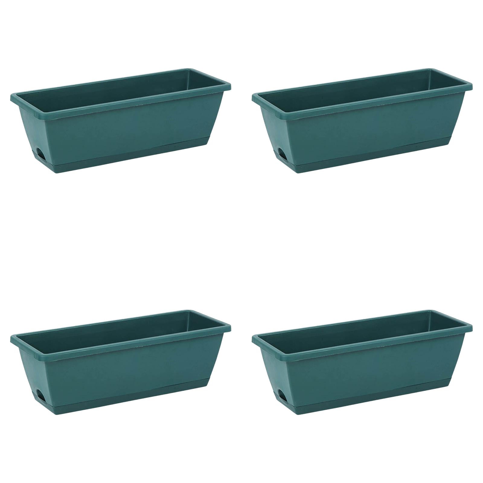 4PCS Rectangle Window Box Planter with Built-In Drainage System & Detachable Trays,17 Inch Flower Pot for Indoor Outdoor Vegetables Herbs Flowers Patio Balcony Windowsill Garden Decor