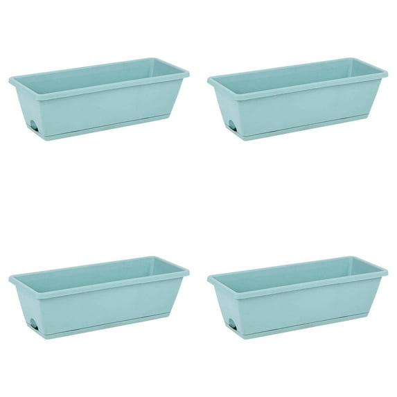 4PCS Window Box Planter with Drainage Holes & Matching Saucers,17 Inch Rectangular Flower Pot for Vegetables Herbs Flower for Indoor Outdoor Garden Decor Patio Balcony Windowsill Deck Railing