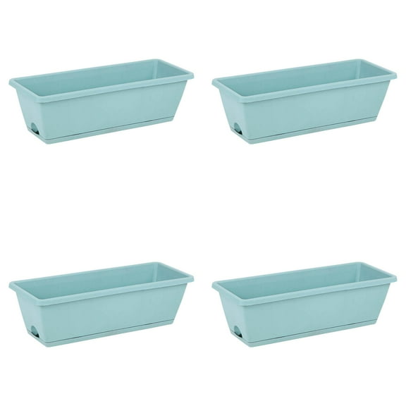 4PCS Window Box Planter with Drainage Holes & Matching Saucers,17 Inch Rectangular Flower Pot for Vegetables Herbs Flower for Indoor Outdoor Garden Decor Patio Balcony Windowsill Deck Railing