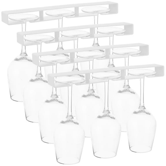 4PCS Wine Glass Rack Set, Hanging Wine Glass Rack Under Cabinet, Kitchen Cabinet Organizer, Metal Inverted Stemware Holder for Bar Cabinet Kitchen, 13.1" x 1.9" x 1.2"