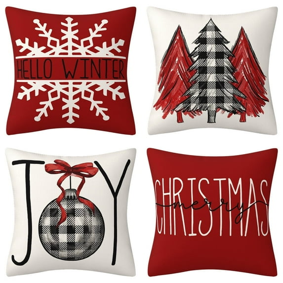 4PCS Winter Pillow Covers Snowflake Christmas Pillow Covers Farmhouse Cushion Cases for Home Decor Sofa Couch Living Room 18X18 Inch