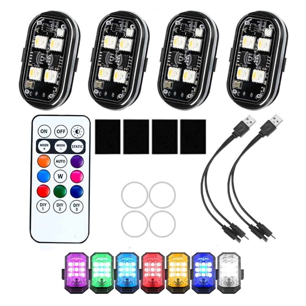 4PCS Wireless LED Lights for Car with Remote Control, High Brightness ...
