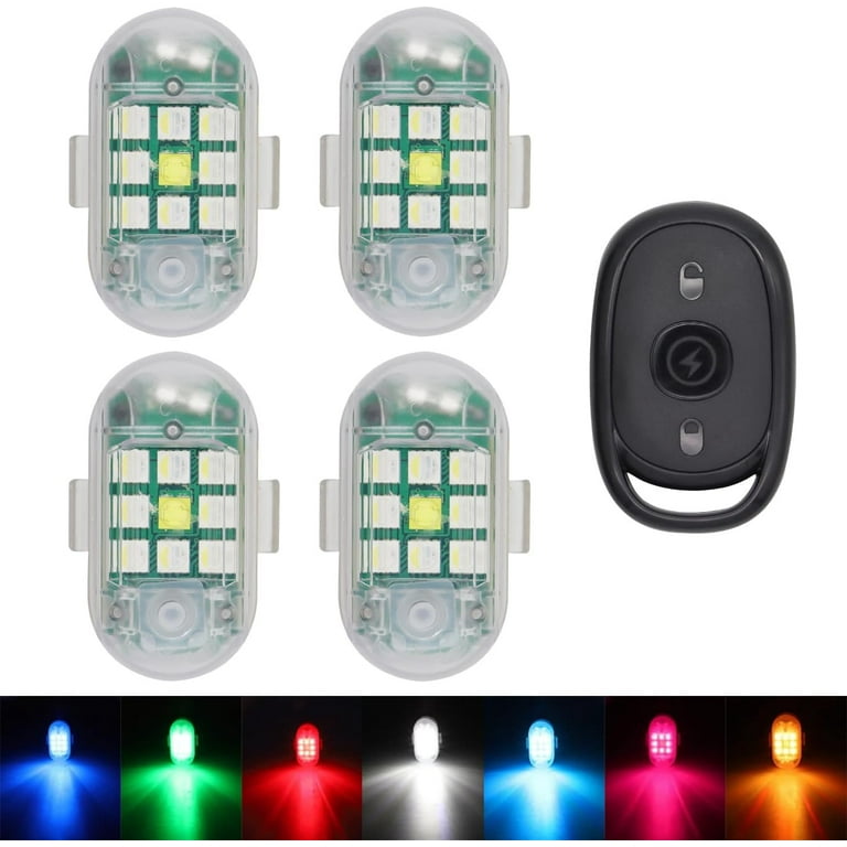 4PCS Wireless LED Strobe Lights with Remote Control High Brightness 7 Colors USB Charging Led Drone Anti Collision Lights Night Warning Light for Car
