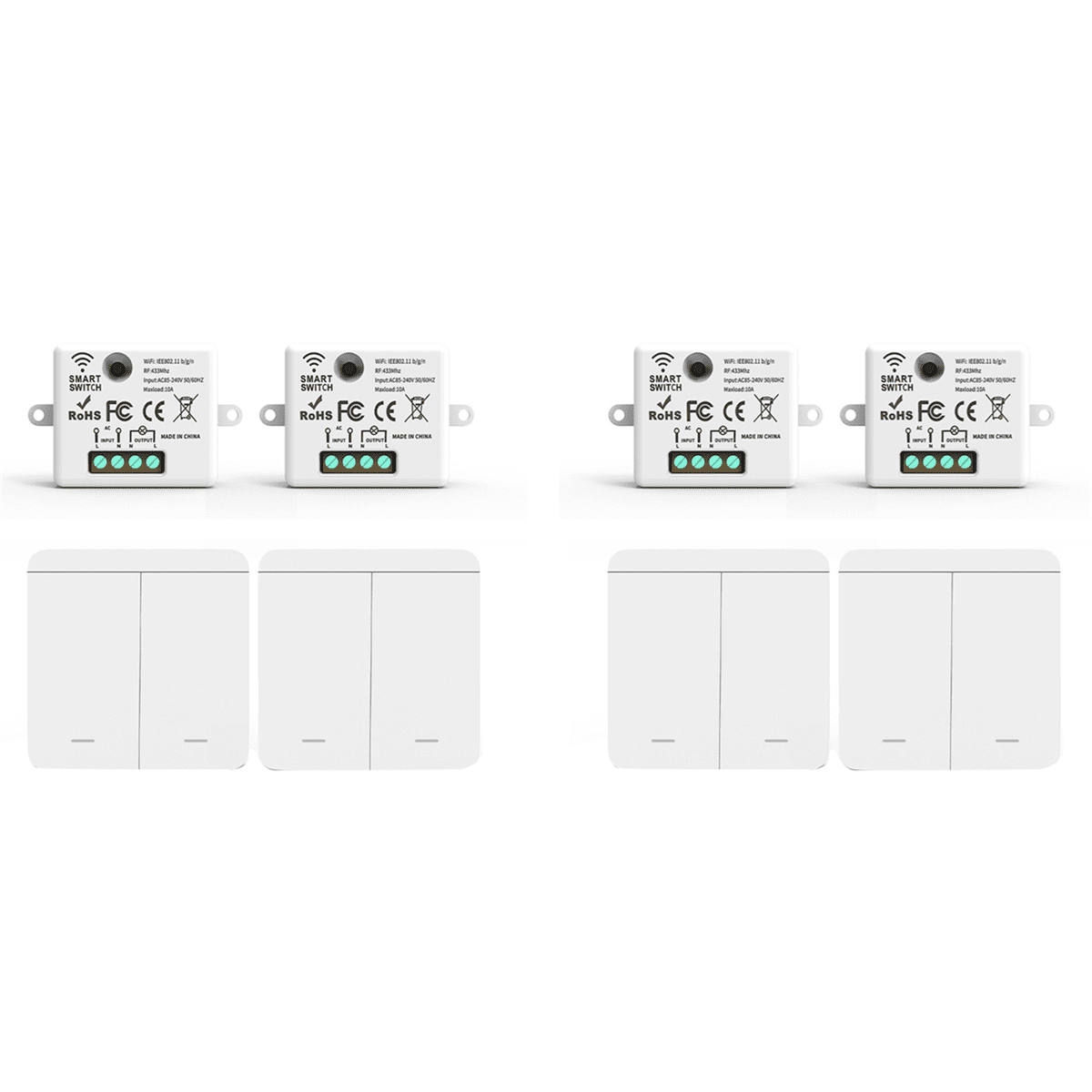 4PCS Wireless Light Wall Switch 433Mhz Relay Receiver with 2x 2Gang ...