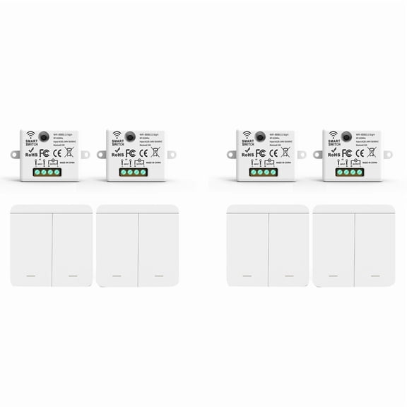 4PCS Wireless Light Wall Switch  433Mhz Relay Receiver with 2x 2Gang Panel Switch LED Remote Control for LED Lamp