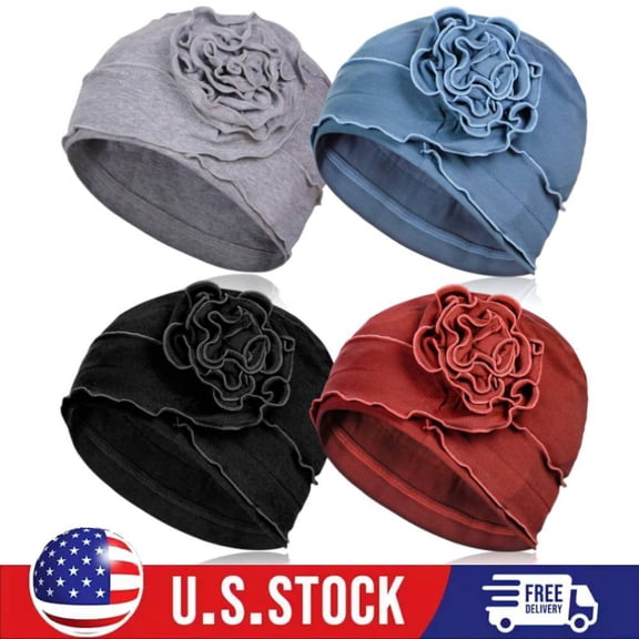 4PCS Women Cotton Chemo Turban Headwear, Soft Cancer Headwear Elastic Cancer Cap