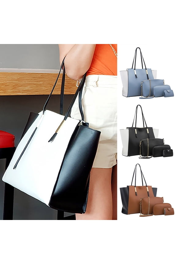 4PCS Women Fashion Handbags Purses Wallet Shoulder Bags Casual Tote Bag Crossbody Bags, Handbag Set Gift for Ladies Girls Black