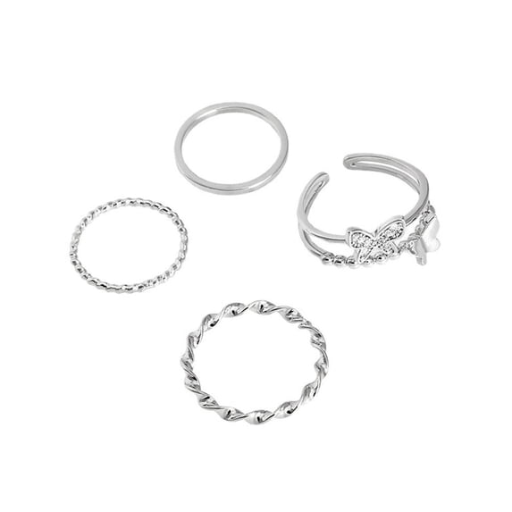 4PCS Women's Butterfly Rings Set Summer Temperament Accessories Sweet J7P4