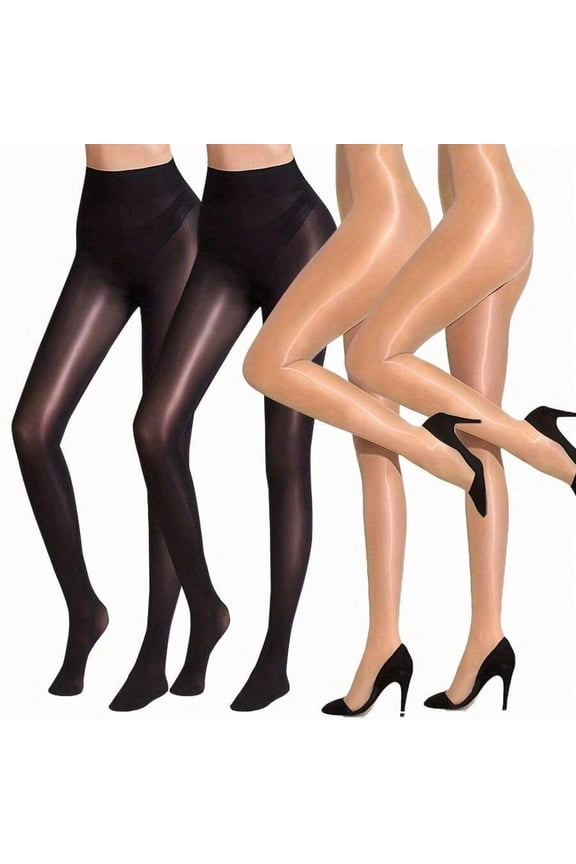 4PCS Women's Shiny Sheer Tights Sexy High Waisted Silk Stockings Comfort Stockings Oil Shimmer Nylon Pantyhose