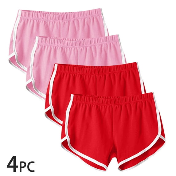 4PCS Women's Workout Dolphin Shorts Gym Shorts Yoga Shorts Summer Loungewear Running Active Shorts Dance Elastic Shorts, 2 Pink+2 Red (Small)