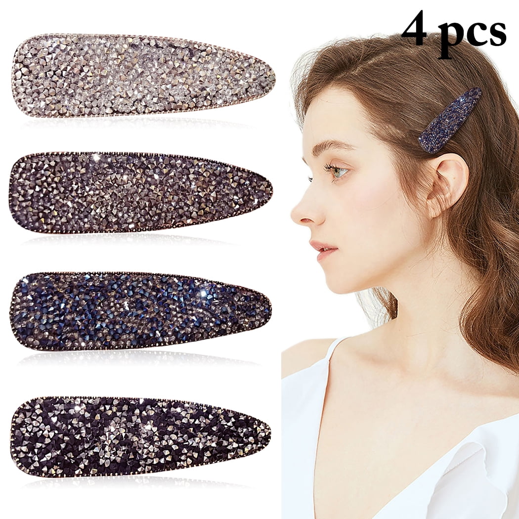4PCS Womens Hair Snap Clips Stylish Glittering Rhinestone Hair