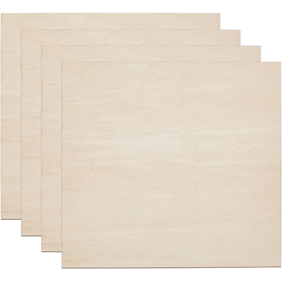 4PCS Wood Veneer Sheets Laser Cut 8x8 Inches Self Adhesive Square Wood Board Sheet for DIY Painting Laser Projects Woodworking Model Making 3mm Thick Light Yellow