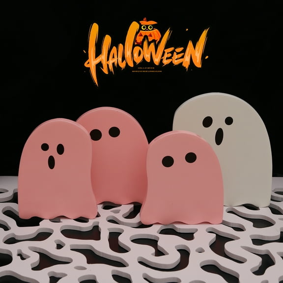 4PCS Wooden Ghosts Halloween Table Decor Ghost Decor Halloween Decorations Indoor Halloween Decor Cute Halloween Decor Halloween Table Decor Wooden Ghost Figurine Set Halloween Home Decor