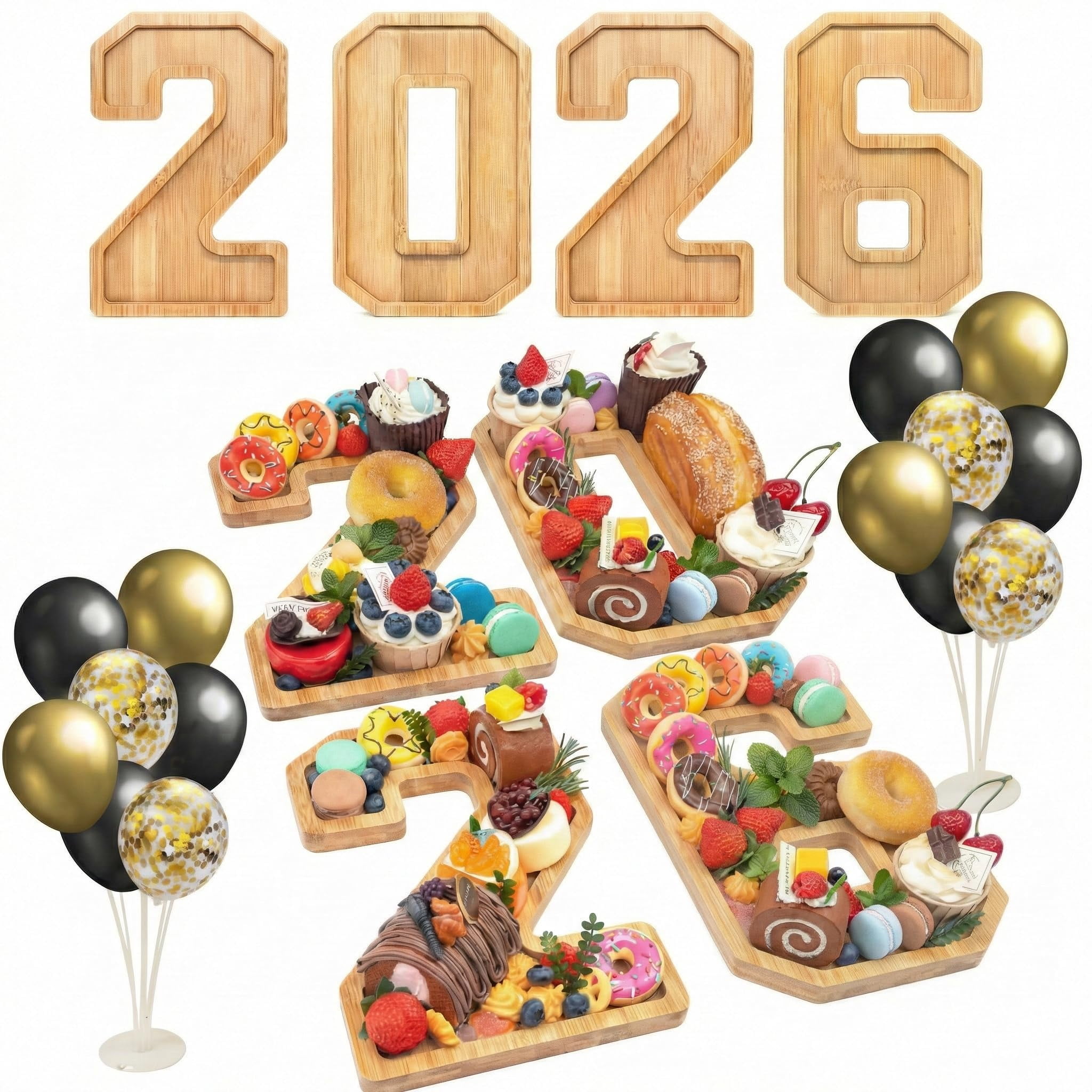4PCS Wooden Graduation Decorations Number Charcuterie Board Box-(with ...