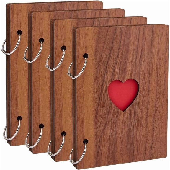 4PCS Wooden Scrapbook Album 16x12cm Love Memory Book with 16 Pages DIY Photo Album Wedding Guest Book Photo Scrapbook Gift for Couple Wedding Family Graduation Travel Memory Keep Brown